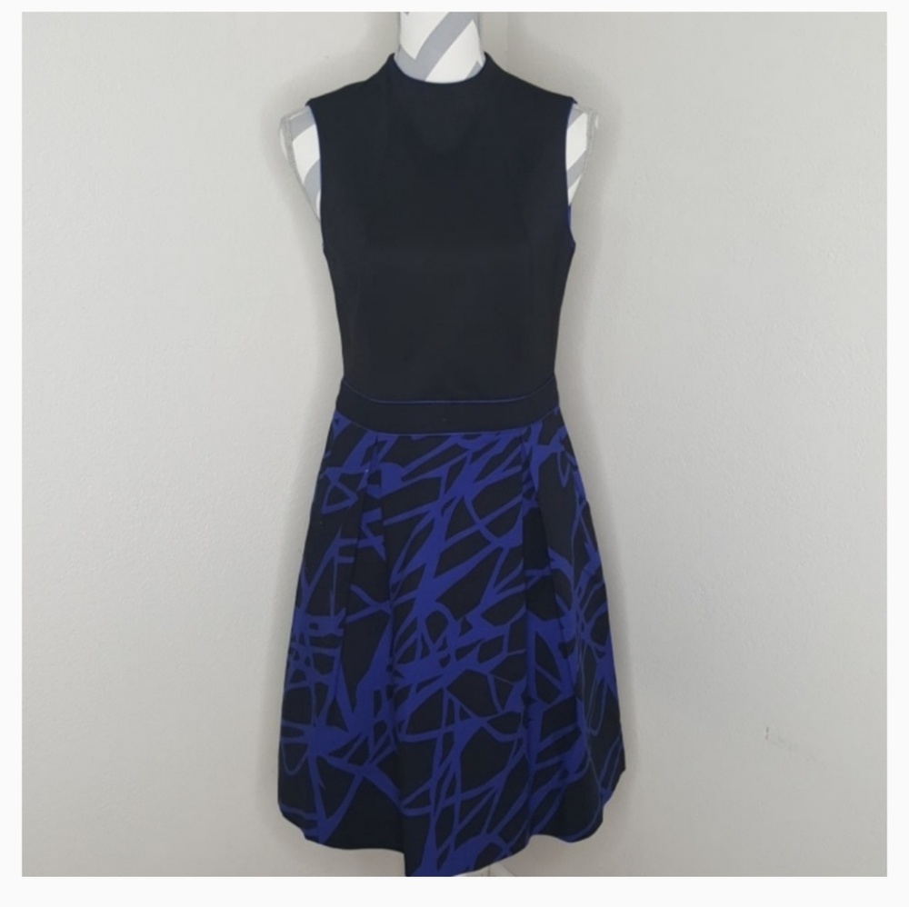 BOLDI Ponte Black and Blue Sleeveless Print Dress